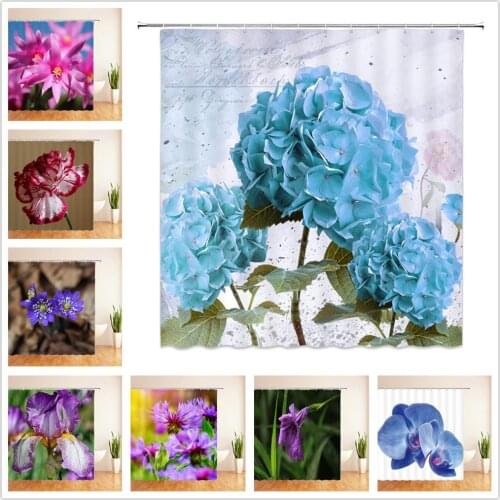 Flowers Shower Curtains Purple Blue Red Flower Green Leaf Grass Plant Bathroom Decor Home Bathtub Waterproof Polyester Curtain