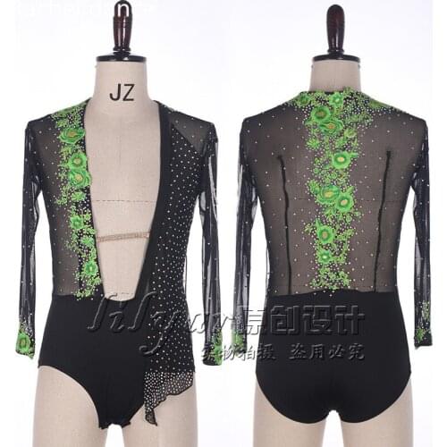 Hot Sale New 2017 Plus Size Black Waltz Latin Dance Top Men Latin Dance Shirts Men Ballroom Dance Shirt