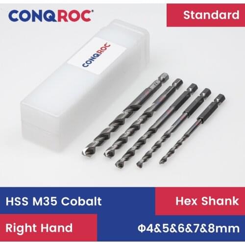 5 Pieces HSS M35 Cobalt Twist Drill Bits Set Hex Shank 4mm&5mm&6mm&7mm&8mm High Quality Drill Bits Kit with Case