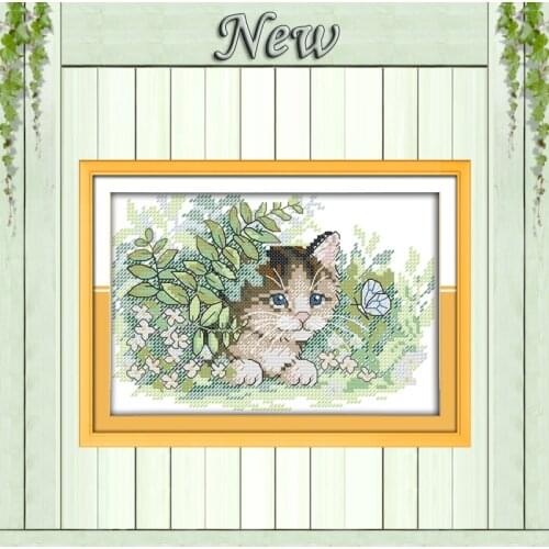 The cat and the butterfly animal diy painting counted printed on canvas DMC 14CT 11CT Cross Stitch Needlework Set Embroidery kit