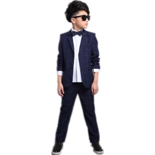 Big boy clothes sets 2019 new pring kids clothes long sleeve plaid boy blazer jacket+pants boys formal dress wedding boys suits