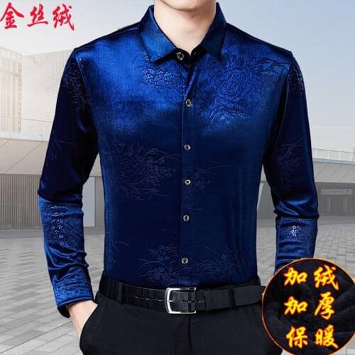Man Floral Clothes Gold Velvet Shirts Long Sleeve Autumn Winter Gold Velvet Dress Shirts
