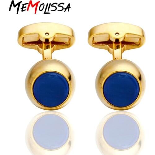 Mens shirts Cufflinks Wedding Jewelry Gold Color with Blue Opal Brand Little Ball Design High-grade Crystal Cufflinks