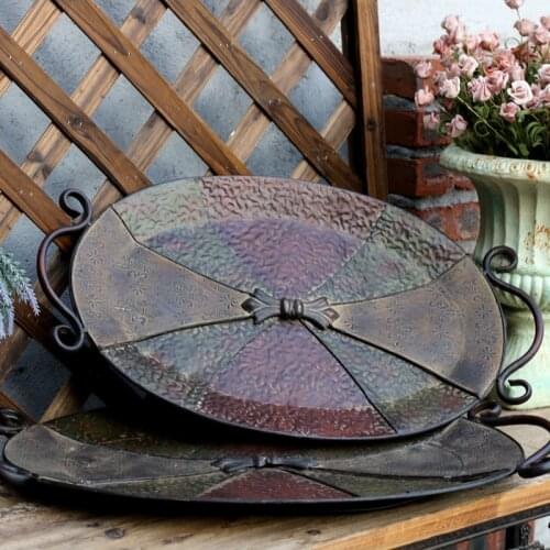 Set of 2 pieces retro vintage handcrafted metal serving tray