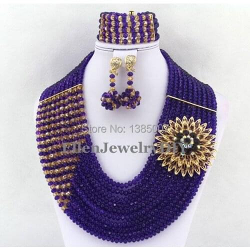 2014 New Purple Crystal Beads Nigerian Wedding African Crystal Beads Jewelry Set Crystal Necklace Bracelet Earrings Sets WS4150