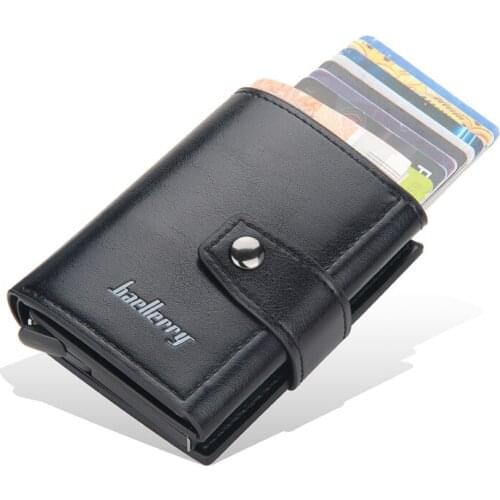 2021 New Business ID Credit Card Holder Men and Women Metal RFID Vintage Aluminium Box PU Leather Card Wallet Note Carbon