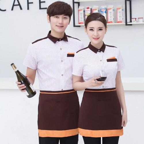 Hotel Waitress Work Clothes Catering Hot Pot Shop Restaurant Uniform Cafe Bakery Short-sleeved Women Men Waiter Overalls H2323
