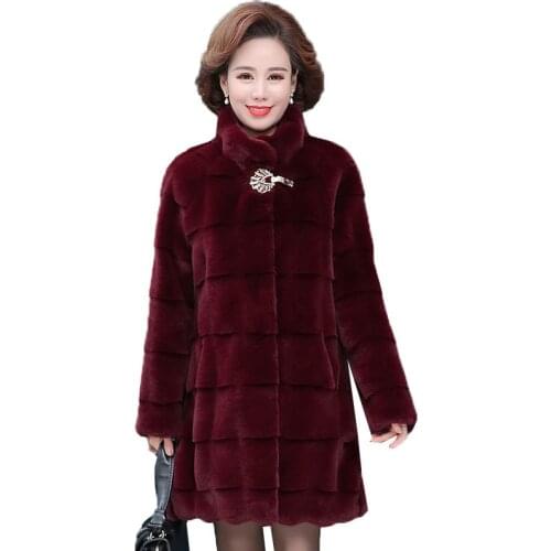 Autumn Winter Women Coat Middle-aged Elderly Jacket New Overcoat Casual Imitation fur Tops Womens Mink Fleece Outerwear R891