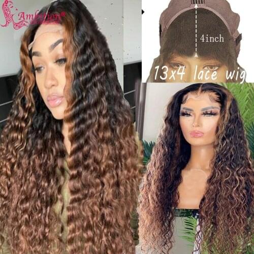 Curly Lace Frontal Wig Pre plucked Brazilian Human Hair Lace Front Wig 13x4 Ombre Curly Bleached Knot Lace Wig with baby hair