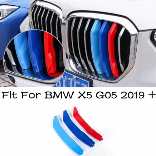 Front Head Grille Grill Strip Bumper Stripes Cover Trim 3 Pcs Accessories Exterior Fit For BMW X5 G05 2019 2020 Tricolor