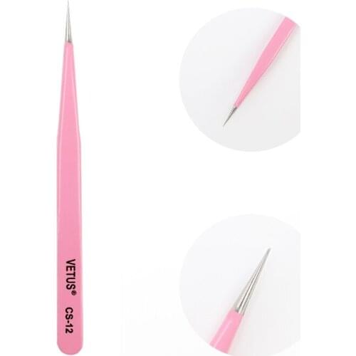 Pink CS Tweezers Anti-static Stainless Steel Curved Straight Tip Electronics Industrial Tweezers Professional For Lash Tools