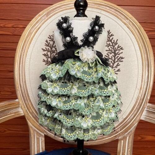 Pet Dress Green Fairy Flower Cat Dog Suspender Lace Dress Cake Dress Handmade Teddy Bichon Pomeranian Wedding Skirt Dog Clothes