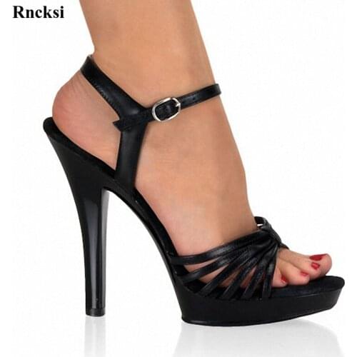Rncksi New Stiletto With Platform women fashion shoes 13cm High-heeled shoes black pu Dance Shoes motorcycle sandals