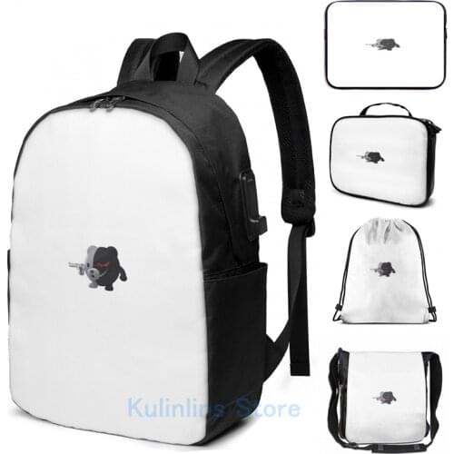 Funny Graphic print Ball Monokuma With A Gun Sticker USB Charge Backpack men School bags Women bag Travel laptop bag
