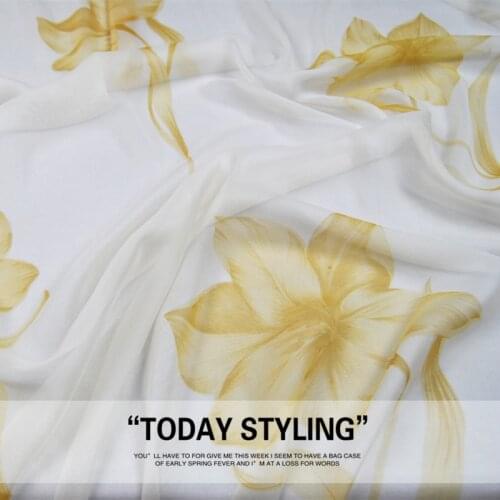 LEO&LIN White Super Large Flower 100% Silk Georgette Chiffon Spring and Summer Skirt Shawl Scarf Fabric DIY Patchwork Tissue