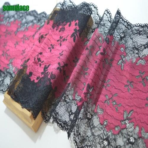 Somelace 22CM(2yds/lot)black gauze red fluorescent Elastic Lace Fabric,Sewing Trim Wedding Lace,DIY Garment Accessories1851202