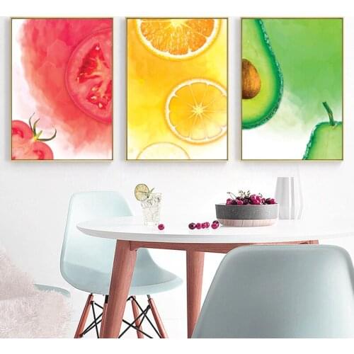 Modern Watercolor Fruit Prints Art Canvas Paintings Red Tomato Orange Green Kiwi Posters Wall Picture for Kitchen Home Decor
