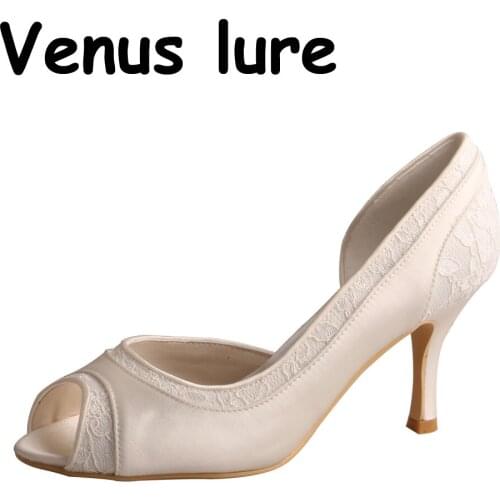Custom Handmade Peep Toe Shoes for Wedding Women 8cm Heel with Lace