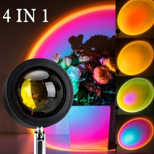 Led Sunset Projector Lamp Atmosphere Night Light USB Rainbow Home Background Wall Decoration Colorful Kid Bedroom Table Lamp
