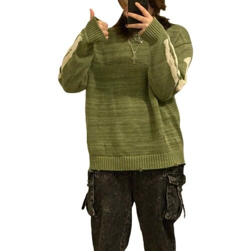 Women Men Autumn Polyester Crew Neck Sweaters Casual Long Sleeve Skeleton Print Loose Knit Pullovers Tops