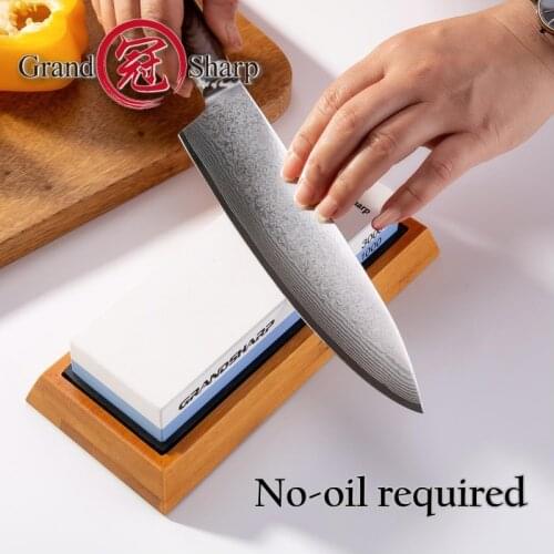 Grandsharp Premium Whetstone Knife Sharpening Stone 2 Side Grit 1000/3000 Water stone Non slip Bamboo Base Angle Guide Holder