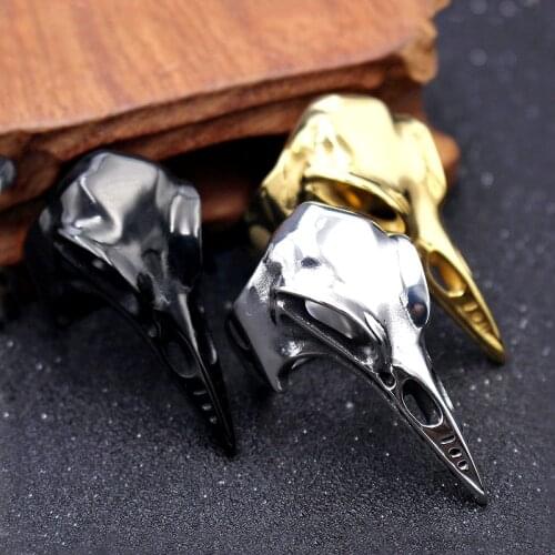 Vintage Gothic Odin Crow Skull Ring Men Women Long Gold Black Stainless Steel Viking Rings Punk Nordic Amulet Jewelry Wholesale