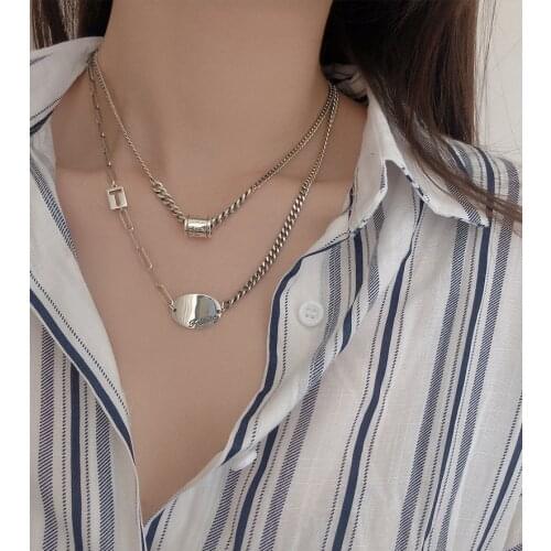 Vintage 925 Sterling Silver Geometric Oval Charm Necklace Pendant Jewelry For Women Accessories Choker dz159