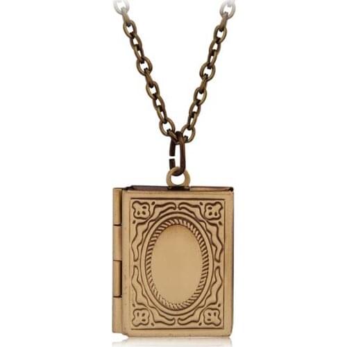 Vintage Style Delicate Imitation Book Locket Necklace Secret Hiding Place Photo Locket Librarian Necklace Jewelry Photos Box