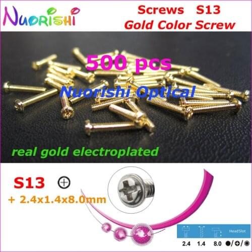 S13 2.4x1.4x8.0mm 500pcs Gold Electroplating Sunglasses Eyewear Eyegalsses Screws Free Shipping