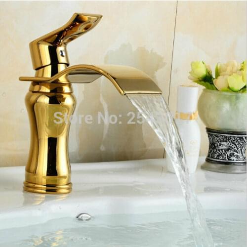Waterfall bathroom faucet golden water taps luxury gold vintage faucet mixer sink tap ZR457
