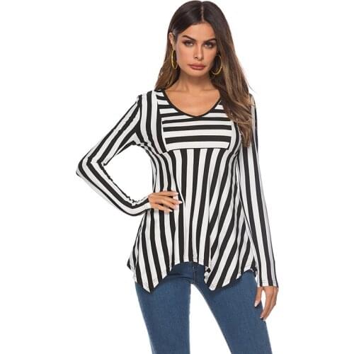 S-2Xl Female Blouse Fashion Stripe S For Women Long Sleeve V-Neck Ladies Casual Tops Camiseta Mujer