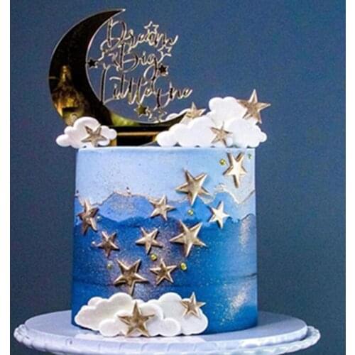 Golden White Cloud Star Acrylic Cake Topper Dessert Table Dessert Dress Up Party Supplies Cake Topper for Party Decoration G