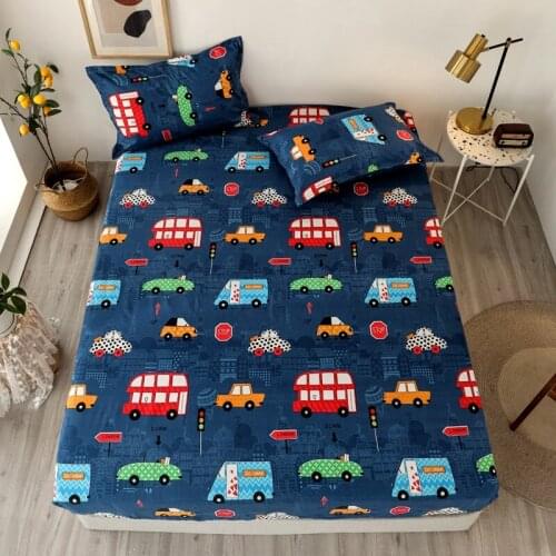 2/3 pcs Sheet on Rubber Band Kids Bed Sheet Cartoon Cars Printed Fitted Sheet for Boy Single Fitted Bed Sheet Set Pillowcases