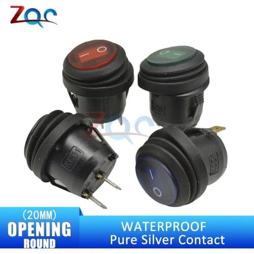 20mm On-OFF 6A/250V 3 Pin Sealed Waterproof Car Auto Boat Marine Round Toggle SPST Rocker Switch Push Button with LED KCD1