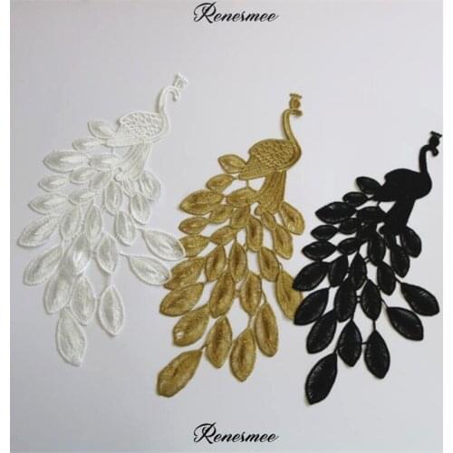 3Pc Polyester Gold Navy Sapphire Black Ivory Lace Cloth Sticker Exquisite Animal Feather Lace Patch Embroidery DIY Accessories