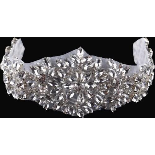 5pcs/lot)Sew On Crystal Diamond Rhinestone Appliques Patch Hot Fix Beaded Trim For Girl Wedding Headbands Bridal Belt/Sash