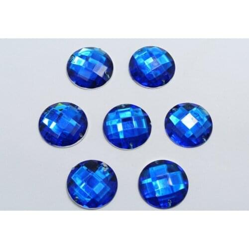 50 Royal Blue Acrylic Flatback Sewing Round Rhinestone Button 18mm Sew on beads