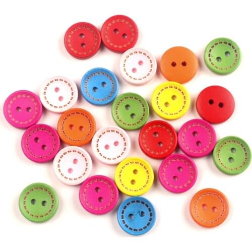 50pcs Mixed 15mm Wooden Round Buttons For Clothing Needlework Scrapbooking Wood Botones Decorative Crafts Diy Accessories