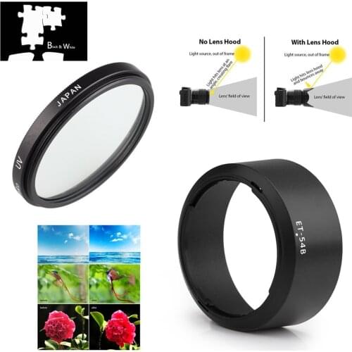 52mm UV Filter Lens Hood for Canon EF-M 55-200mm f/4.5-6.3 IS STM Lens for EOS M200 M100 M50 M10 M6 M5 M3 M2 M