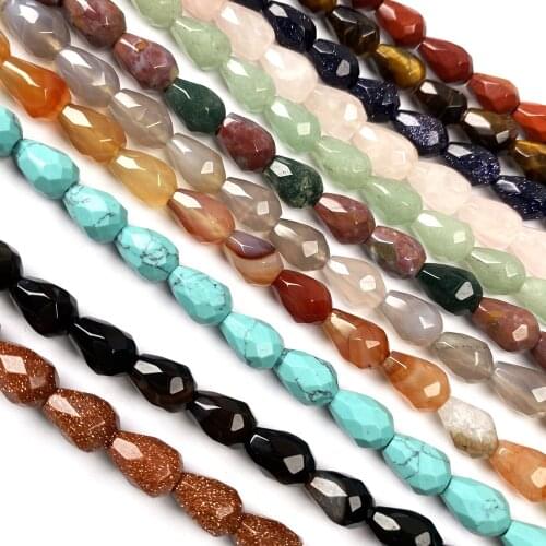 New 20pcs Natural Stone Beads Section Round Water Drop Shape Beads Length 20cm For Making DIY Jewelery Necklace Size 7x9mm