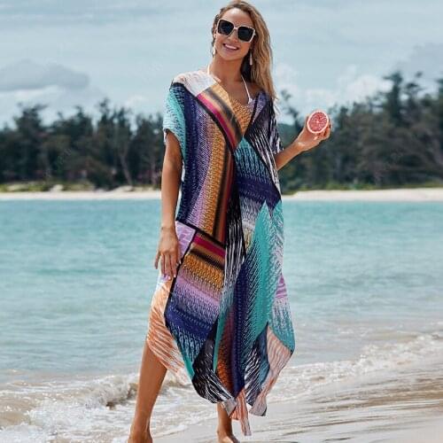 Quick-drying Bikini Cover-ups Bohemian Print V-neck Summer Dress Beach Tunic Women Beachwear Kaftan Swimsuit Cover Up