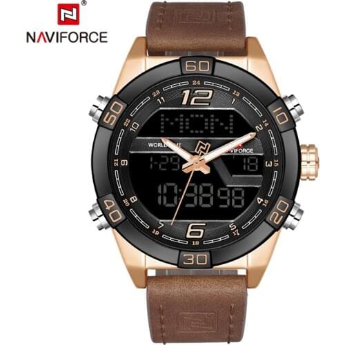 NAVIFORCE Men Watches Army Sport Watch Mens Leather Waterproof Quartz Wristwatch Male Analog Digital Clock Relogio Masculino