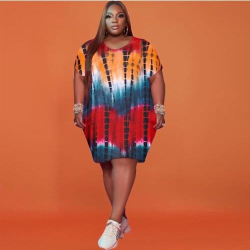 ChocoMisty-LadyPlus Plus-size Dresses Tie Dye Round Neck Mini Dress 7200