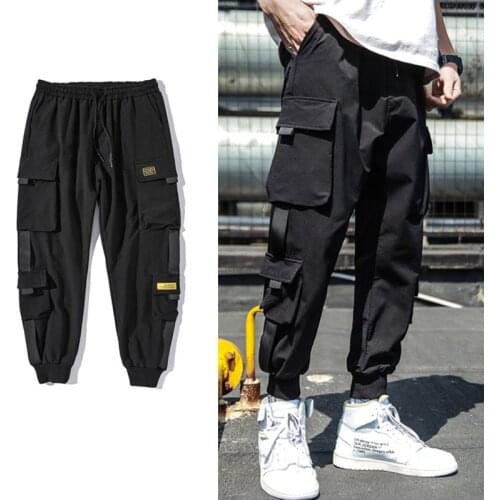 2020 Spring Hip Hop Joggers Men Black Harem Pants Multi-pocket Ribbons Man Sweatpants Streetwear Casual Mens Pants M-3XL