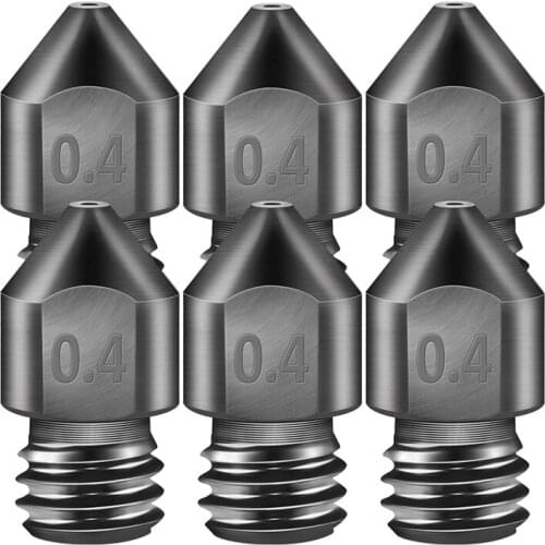 6 Pcs 3D Printer Extruder Nozzle Mk8 Hardened Steel Nozzle 0.4 mm/1.75 mm Ender 3 Wear-Resistant Nozzle for 3D Printer