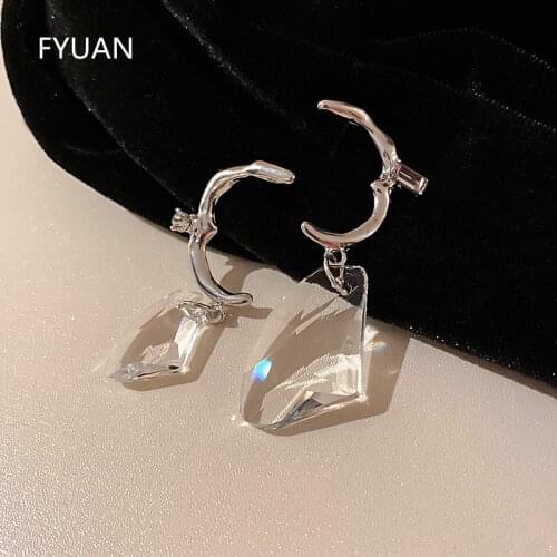 FYUAN New Irregular Geometric Crystal Drop Earrings for Women Bijoux Silver Color Asymmetry Earrings Statement Jewelry