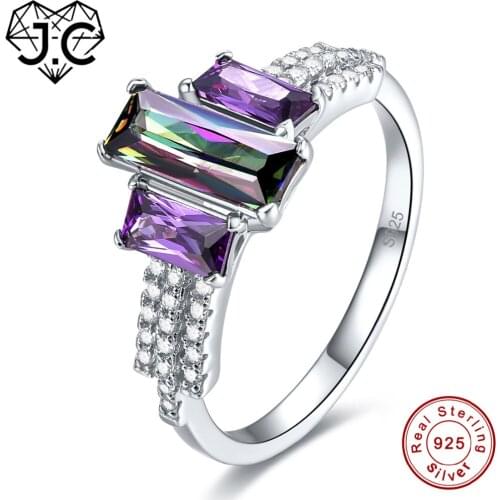 J.C 2017 New Amethyst Rainbow & Pink White Topaz 925 Sterling Silver Ring Size 6 7 8 9 For Women Wedding Engagement Fine Jewelry