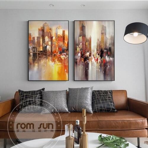 Modern Abstract Building Canvas Painting City Landscape Poster Print Wall Art Pictures For Pub Living Room Aisle Home Decorative