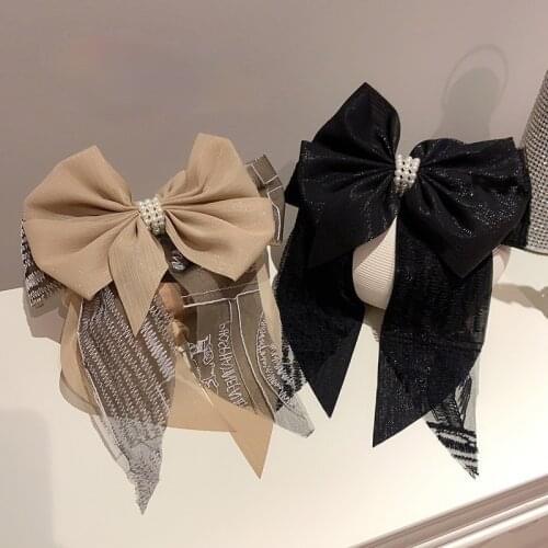 Korea Fashion Fabric Bow Hair Clips Ribbon Pearl Bowknot Hairpin Elegant Spring Clip Ladies Headwear Hair Accessories for Women
