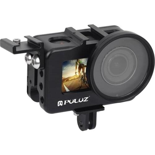 PULUZ Housing Shell CNC Aluminum Alloy Protective Cage with 52mm UV Lens & Cold-shoe Base & Base Adapter for DJI Osmo Action